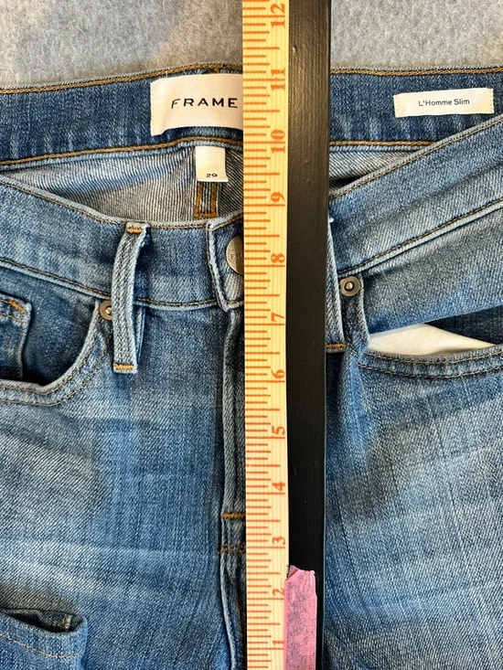 Frame Denim Men's L’Home Slim Straight Jeans in Mid Blue Wash - Picture 11 of 11